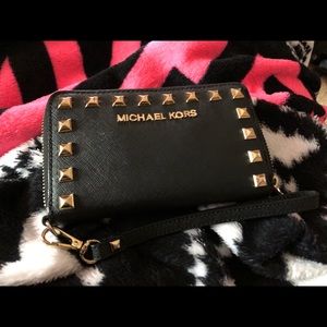 Black & Gold Studded Michael Kors Wallet/Wristlet